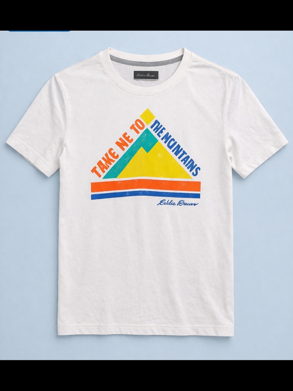 Eddie Bauer White Tee with Colorful Mountain Graphic
